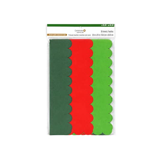 Michaels, Red & Green Scalloped Tissue Paper Sheets, 36ct. by Celebrate It™ – Category: Shred & Tissue